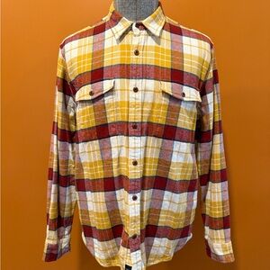 Lucky Brand Deep Red and Yellow Flannel Button Down Sport Shirt